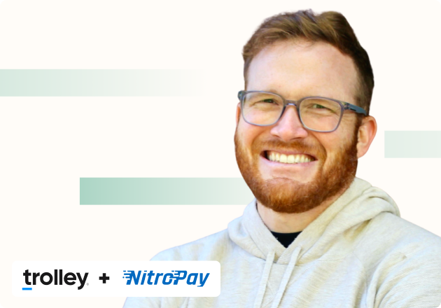 Headshot of NitroPay Co-Founder Cody Bye with Trolley & NitroPay Logos