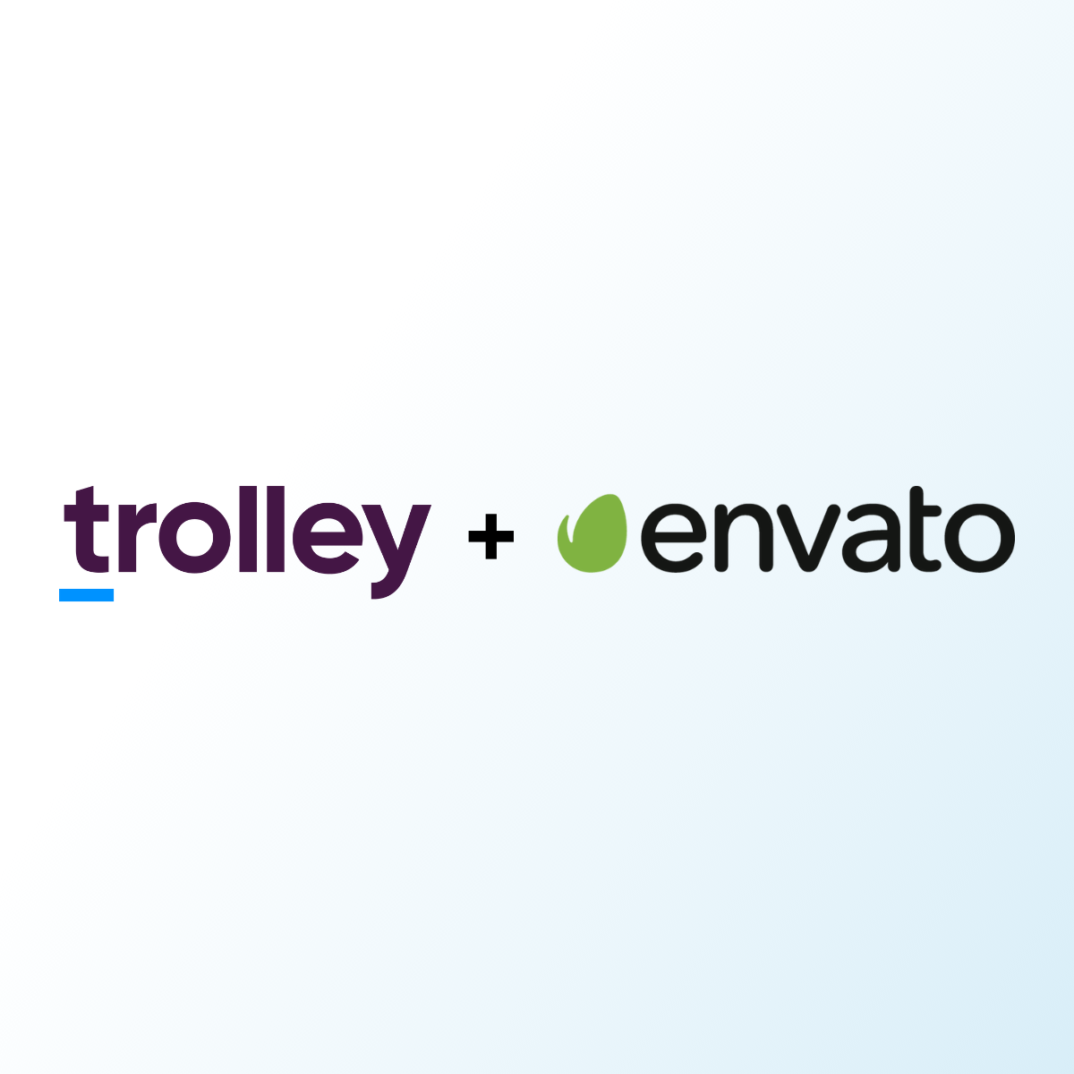 Trolley and Envato logos on a light blue background.